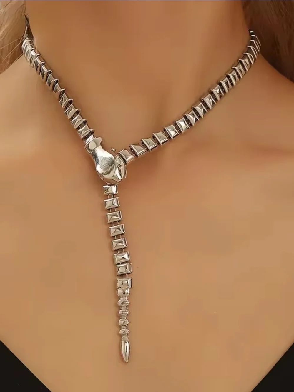 Silver Zipper-Style Y Drop Necklace - Picture 5 of 7